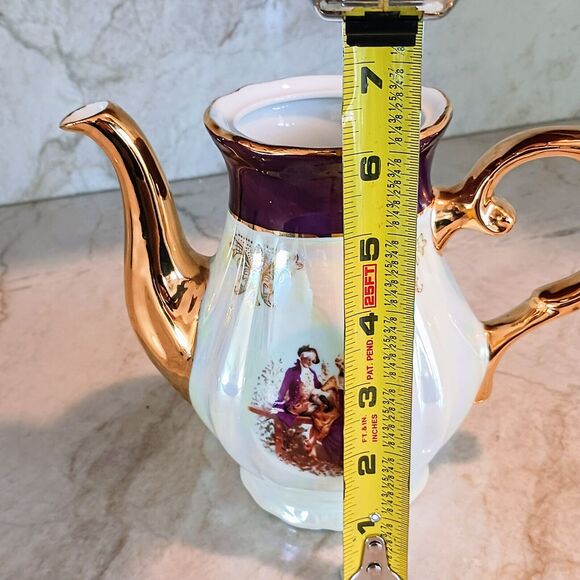 GNA Fine Porcelain 8.5" Tea Pot GOLD Hand Painted Victorian Courtship Iridescent - Picture 14 of 16